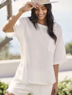 Malibu Collection® Sun Soaked Crinkle Cotton Tee & Short Set -SAP Clothing Shop BDF SS23 WOMEN O BDWMC21668 0489 V2 web