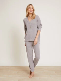 CozyChic Ultra Lite® Rib Back Placket Henley -SAP Clothing Shop BDWCU21252 Pewter 4901