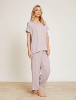 Washed Satin Tee & Cropped Pant Set 10 Washed Satin Tee & Cropped Pant Set -SAP Clothing Shop BDWES21241 Feather 5227