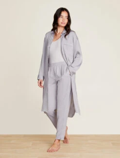 Washed Satin Piped Nightshirt With Love Embroidery -SAP Clothing Shop BDWES21645 DoveGray 1293