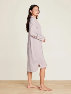 Washed Satin Piped Nightshirt With Love Embroidery -SAP Clothing Shop BDWES21645 Feather 1395