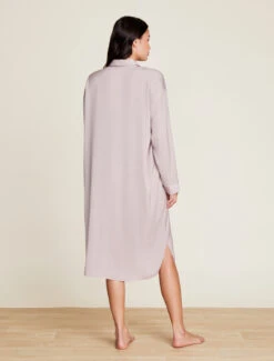 Washed Satin Piped Nightshirt With Love Embroidery -SAP Clothing Shop BDWES21645 Feather 1399