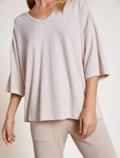 Malibu Collection® Slub Jersey V-neck Boxy Tee -SAP Clothing Shop BDWMC21304 Almond 0358