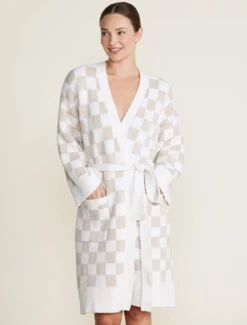 CozyChic® Cotton Checkered Robe -SAP Clothing Shop BDWNV22284 oatmeal cream 2539